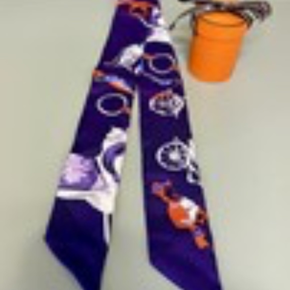 Hermes Twilly Silk Scarf Tour en Carre Purple Orange w/ Box Authentic France - Picture 8 of 9